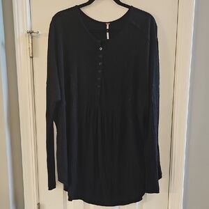 Free People Black Ribbed Knit Top